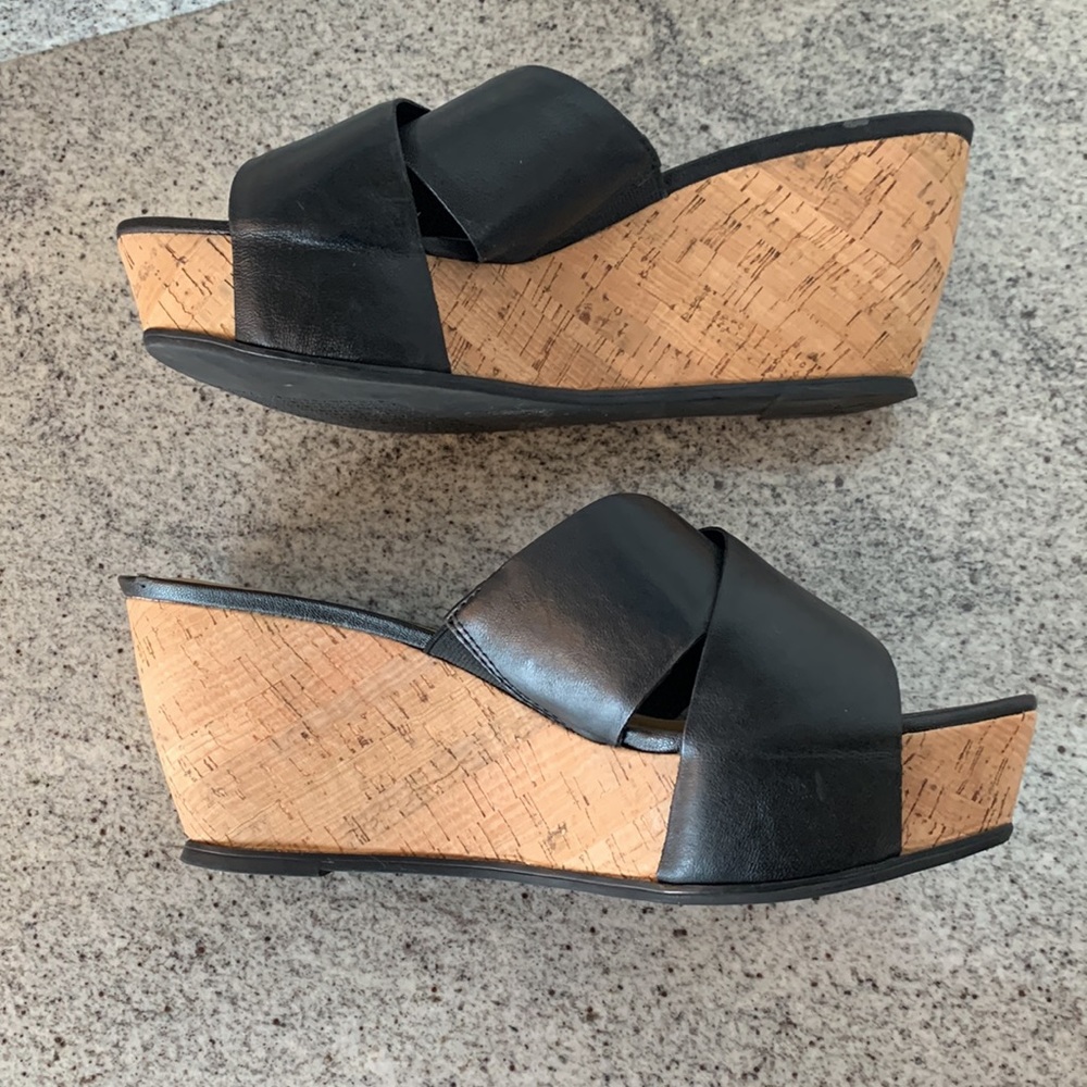 Franco Sarto Platform Sandals, cork platform with black leather uppers, size 11 - Picture 8 of 11